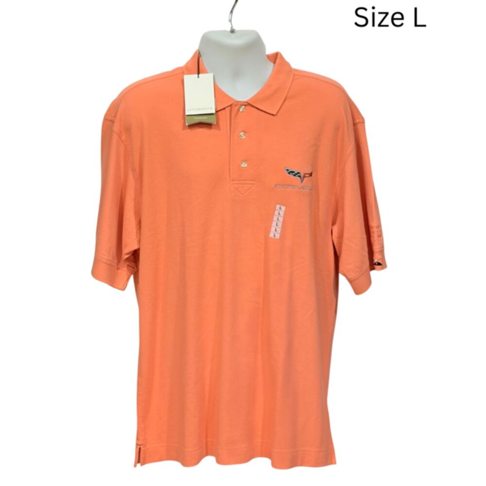 Cutter & Buck Corvette Museum Polo Men’s L Orange Cotton Embroidered NWT